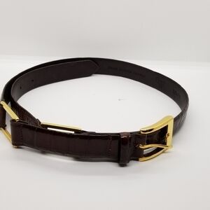 GW Italian alligator calfskin belt brown and gold 3 segments